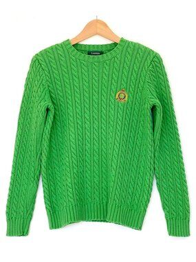Lauren Ralph Lauren Kelly Green Cable Knit Crest Sweater S